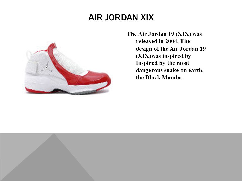 The Air Jordan 19 (XIX) was released in 2004.