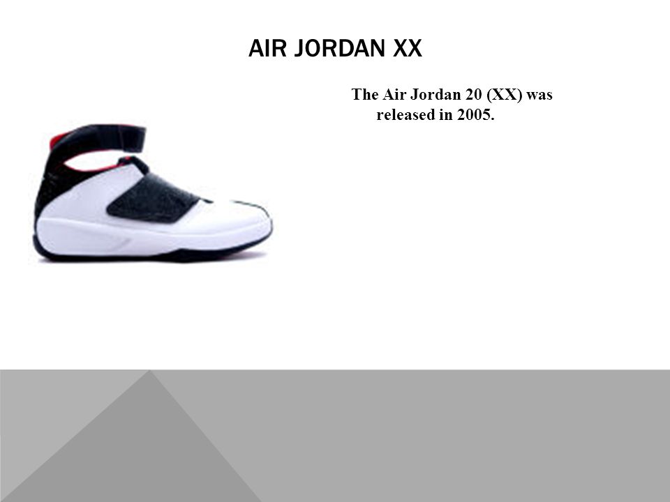 The Air Jordan 20 (XX) was released in AIR JORDAN XX