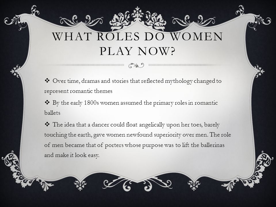 WHAT ROLES DO WOMEN PLAY NOW.