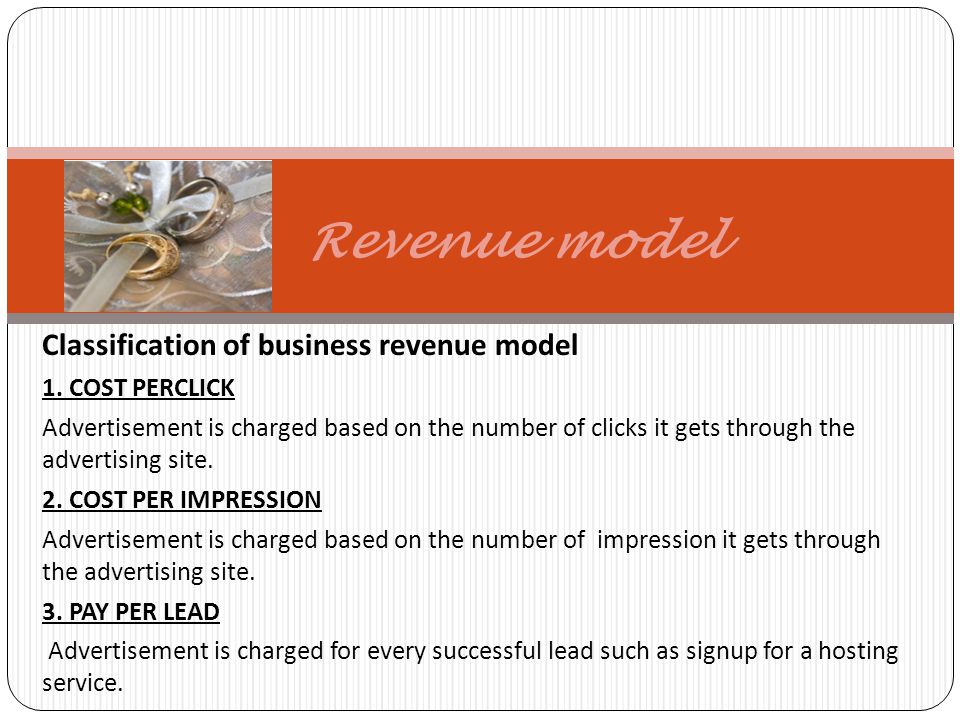 Revenue model Classification of business revenue model 1.