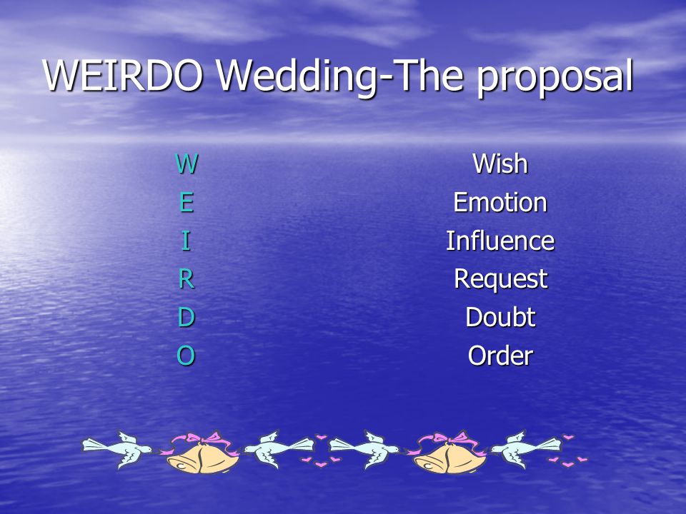 WEIRDO Wedding-The proposal WEIRDOWishEmotionInfluenceRequestDoubtOrder