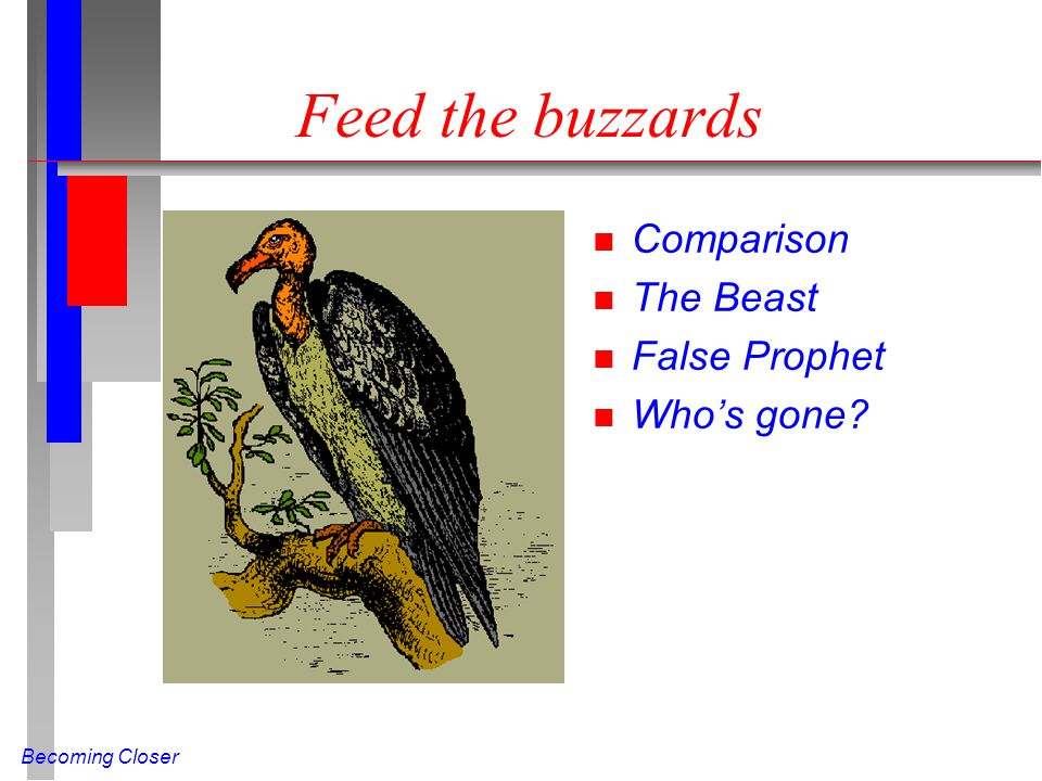 Becoming Closer Feed the buzzards n Comparison n The Beast n False Prophet n Whos gone