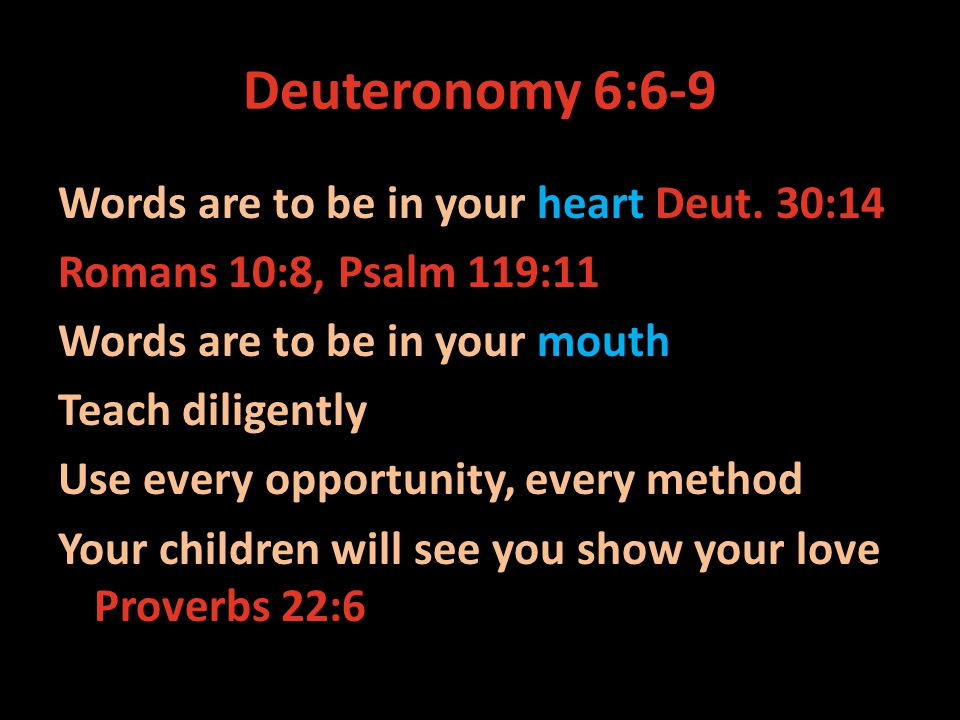 Deuteronomy 6:6-9 Words are to be in your heart Deut.