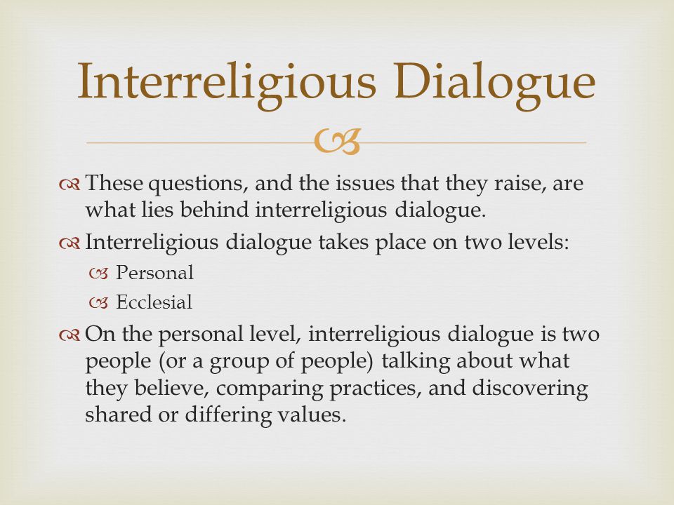 These questions, and the issues that they raise, are what lies behind interreligious dialogue.