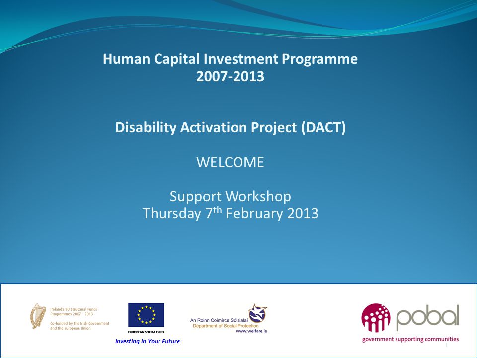Human Capital Investment Programme Disability Activation Project (DACT) WELCOME Support Workshop Thursday 7 th February