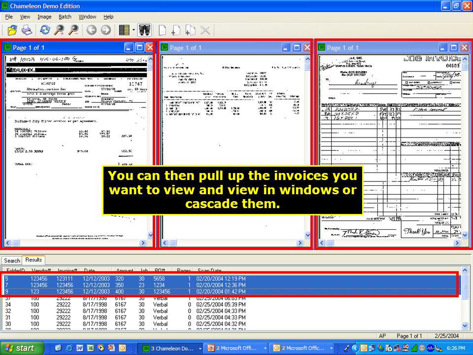 You can then pull up the invoices you want to view and view in windows or cascade them.