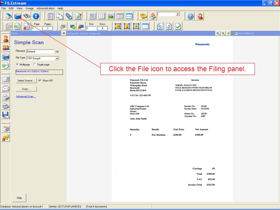 Click the File icon to access the Filing panel.