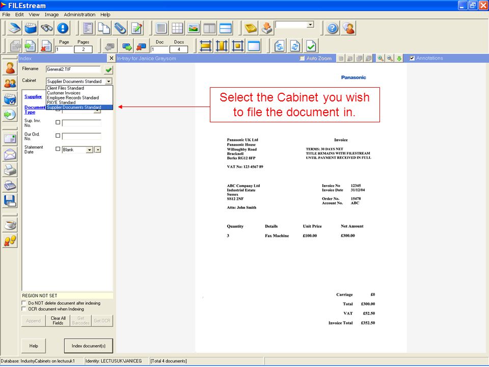 Select the Cabinet you wish to file the document in.