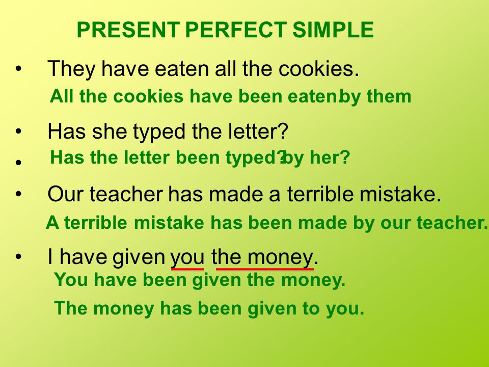 They have eaten all the cookies. Has she typed the letter.