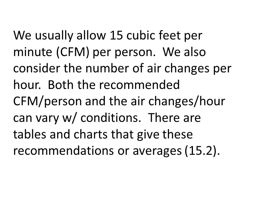 We usually allow 15 cubic feet per minute (CFM) per person.