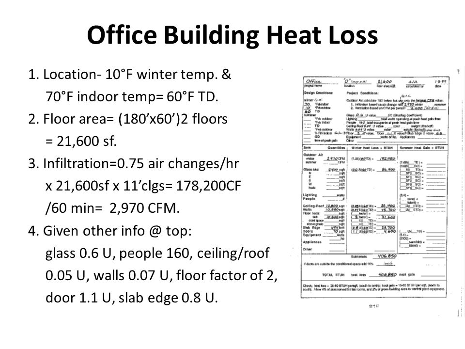 Office Building Heat Loss 1. Location- 10°F winter temp.