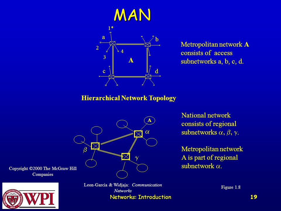 Networks: Introduction 19 Metropolitan network A consists of access subnetworks a, b, c, d.