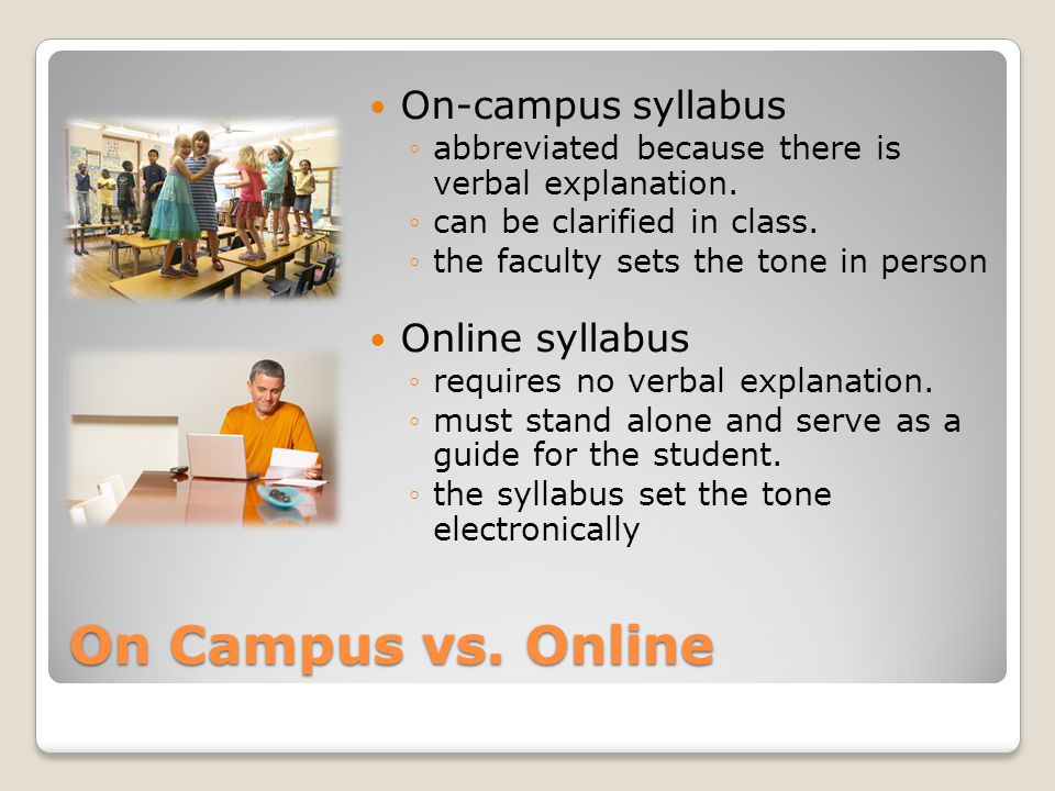 On Campus vs. Online On-campus syllabus abbreviated because there is verbal explanation.