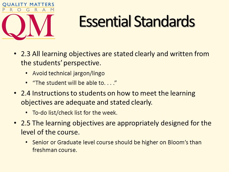 2.3 All learning objectives are stated clearly and written from the students perspective.