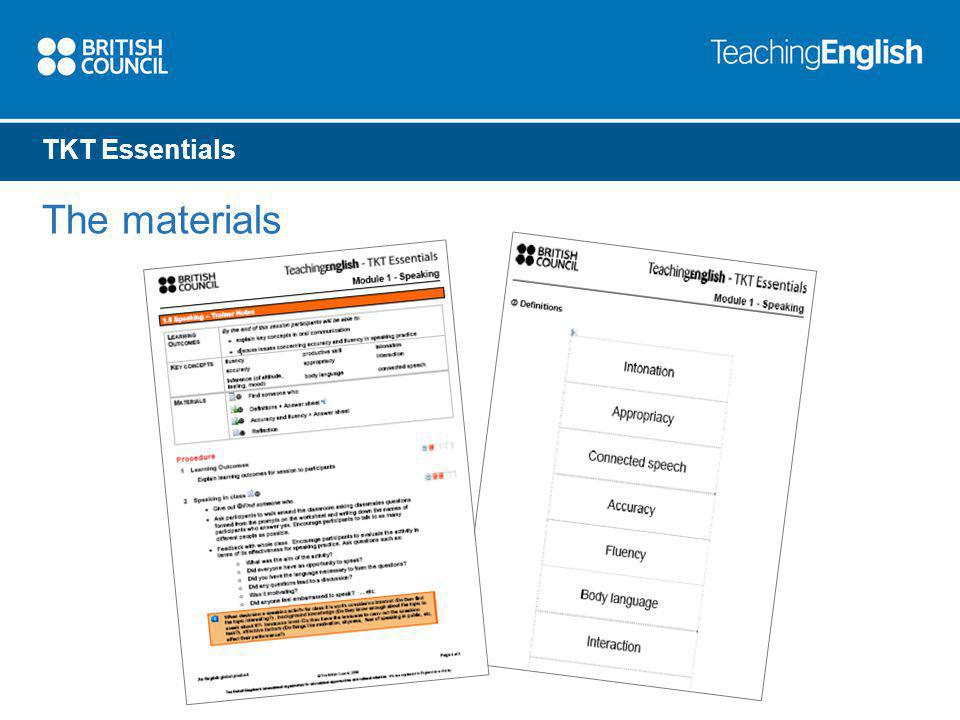 TKT Essentials The materials