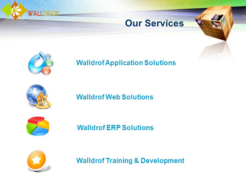 Our Services Walldrof Web Solutions Walldrof Application Solutions Walldrof ERP Solutions Walldrof Training & Development