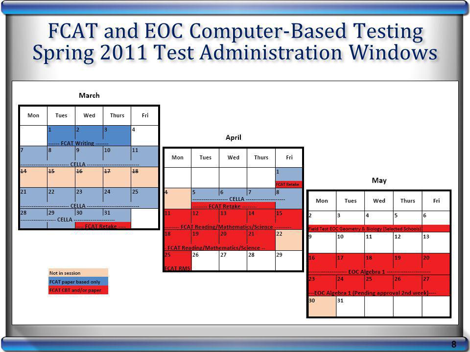FCAT and EOC Computer-Based Testing Spring 2011 Test Administration Windows 8
