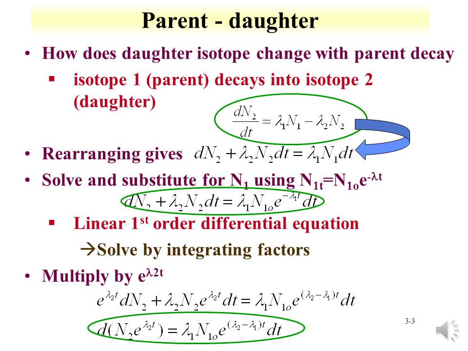 3-2 Parent - daughter decay Isotope can decay into radioactive isotope Uran...