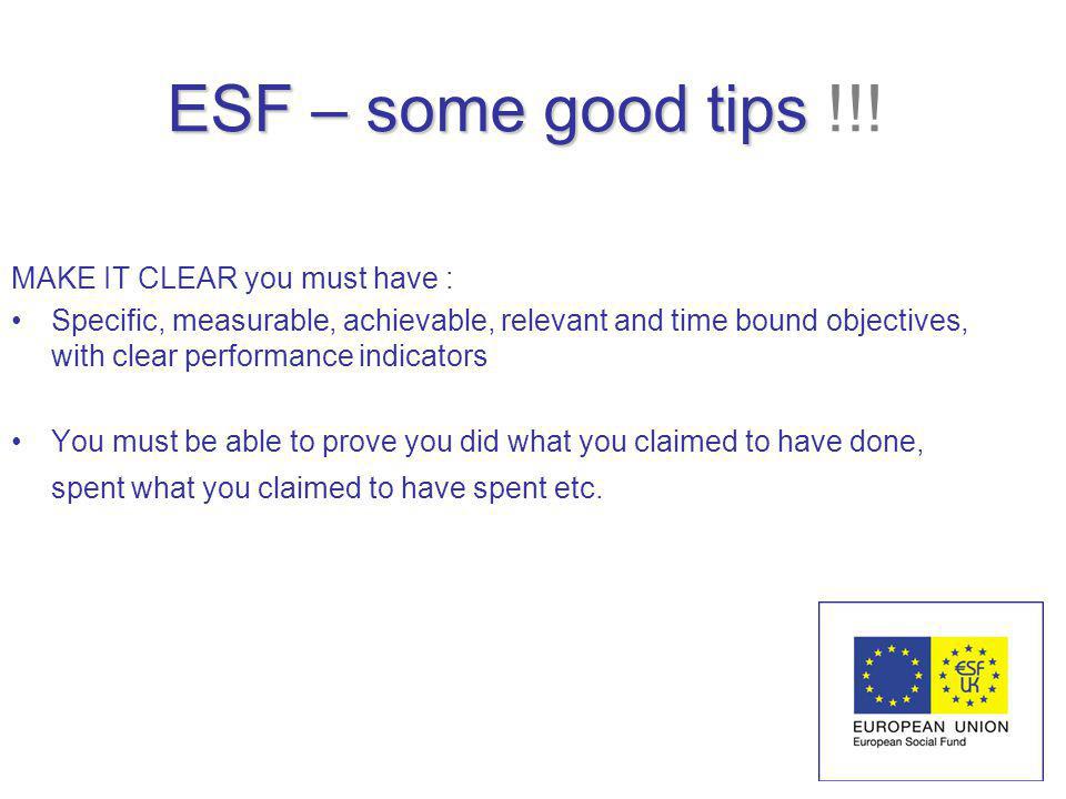 ESF – some good tips ESF – some good tips !!.