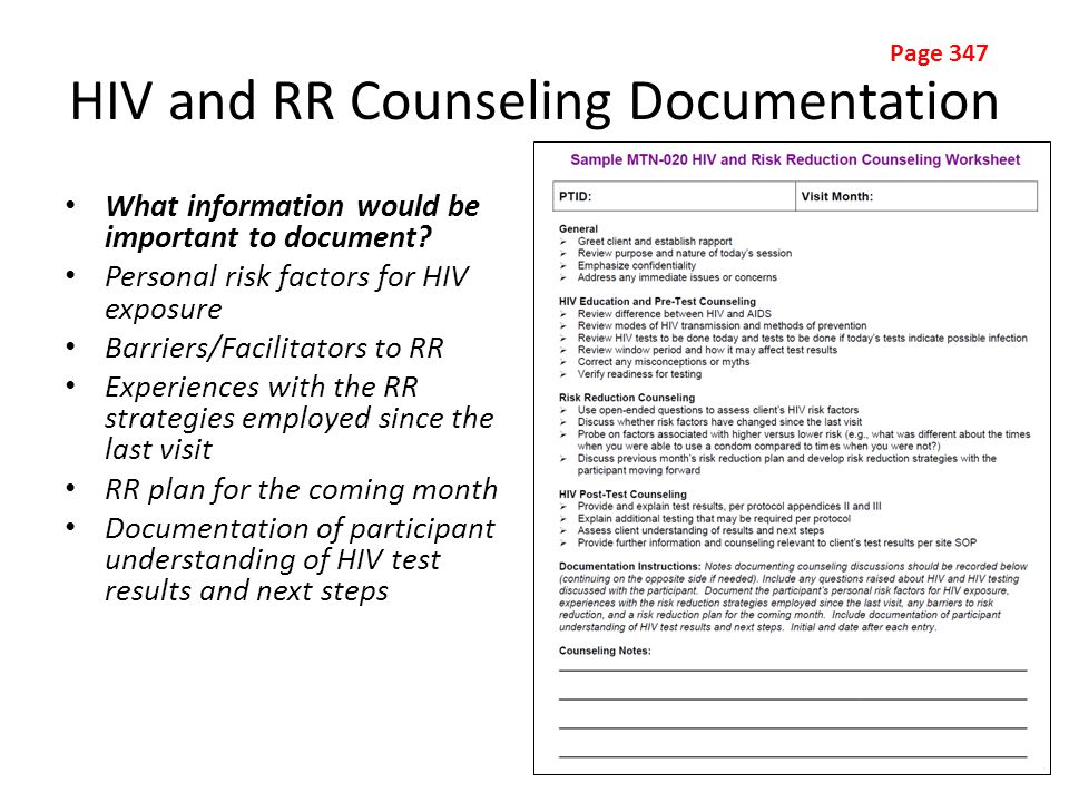 HIV and RR Counseling Documentation What information would be important to document.