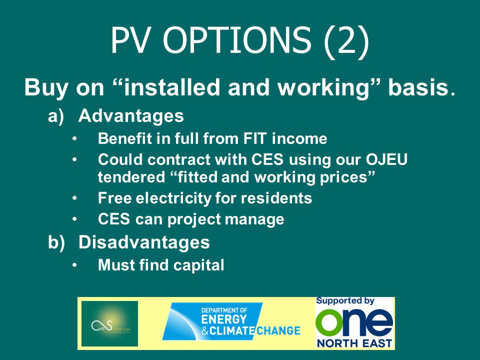 PV OPTIONS (2) Buy on installed and working basis.