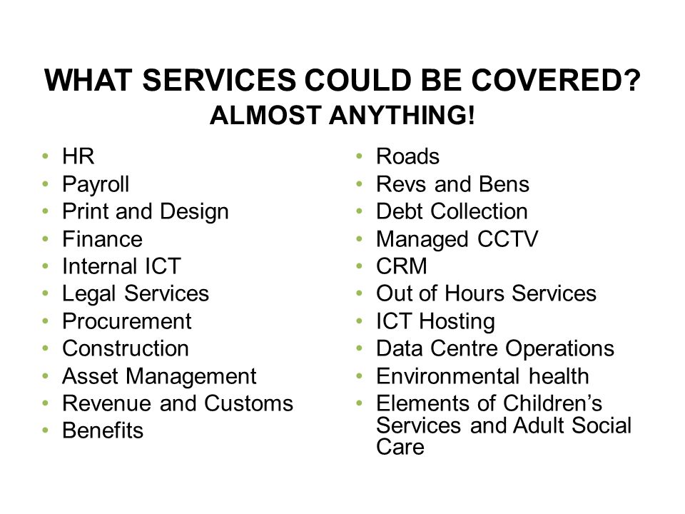 WHAT SERVICES COULD BE COVERED. ALMOST ANYTHING.