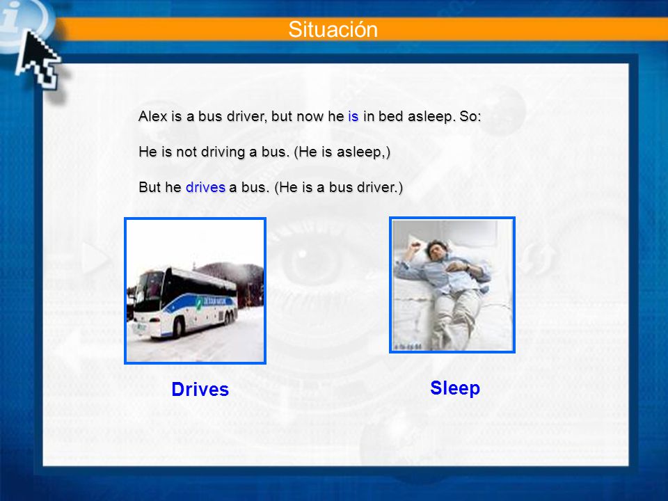 Alex is a bus driver, but now he is in bed asleep.