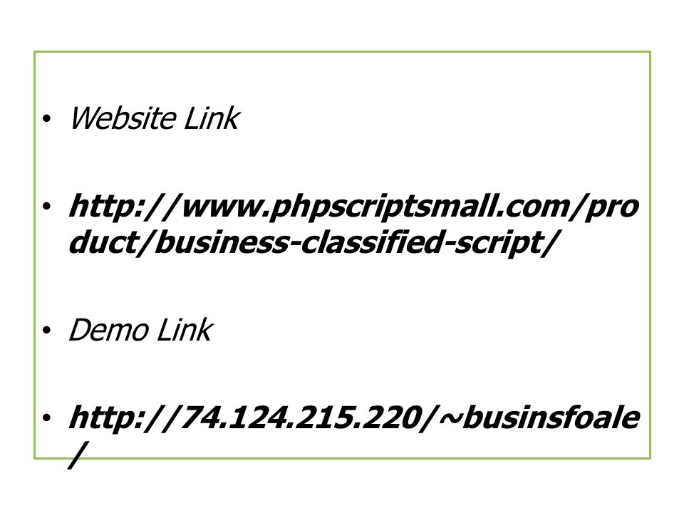 Website Link   duct/business-classified-script/ Demo Link   /