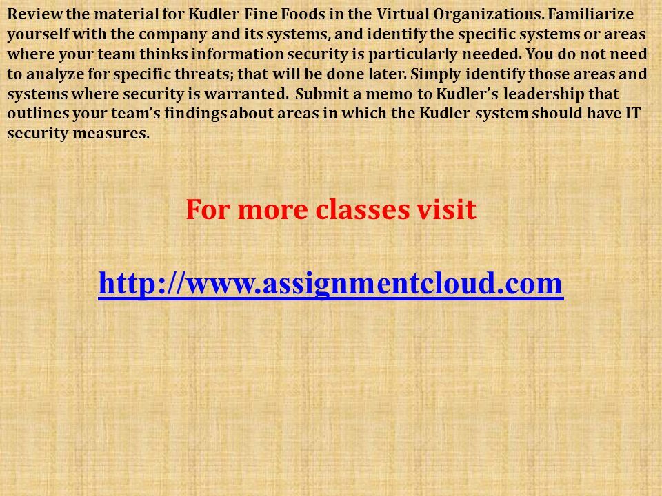 kudler fine foods virtual organization