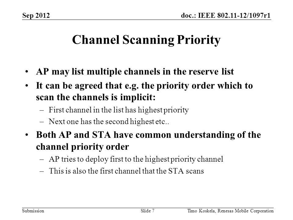 doc.: IEEE /1097r1 Submission AP may list multiple channels in the reserve list It can be agreed that e.g.
