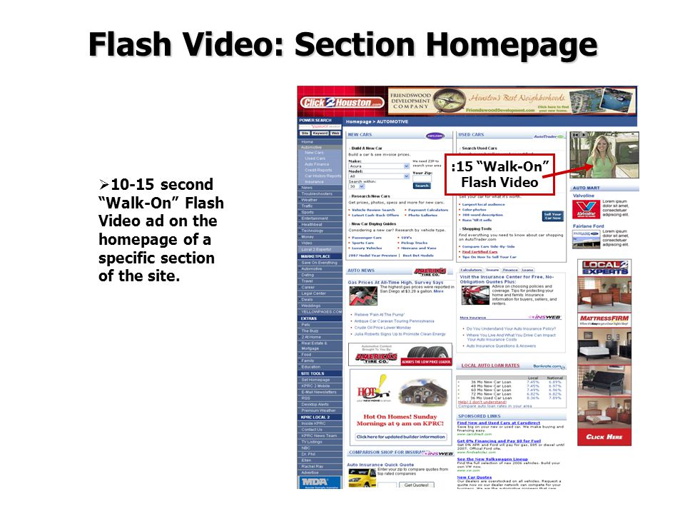 Flash Video: Section Homepage second Walk-On Flash Video ad on the homepage of a specific section of the site.