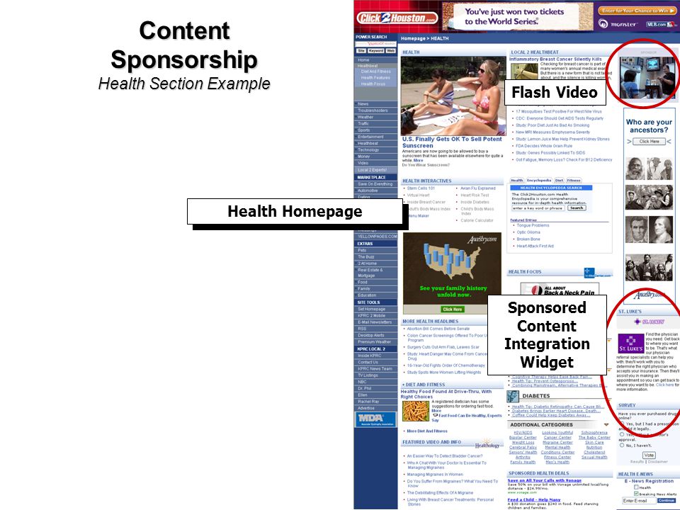 Content Sponsorship Health Section Example Health Homepage Flash Video Sponsored Content Integration Widget
