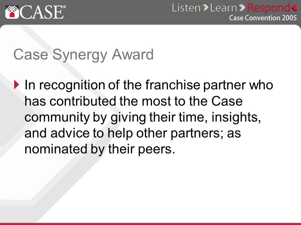 In recognition of the franchise partner who has contributed the most to the Case community by giving their time, insights, and advice to help other partners; as nominated by their peers.