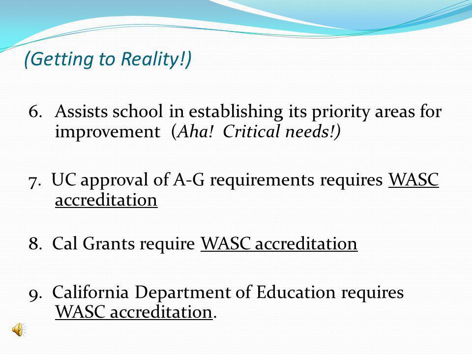 (Getting to Reality!) 6. Assists school in establishing its priority areas for improvement (Aha.