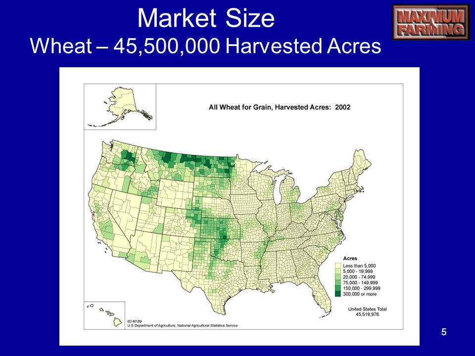 5 Market Size Wheat – 45,500,000 Harvested Acres