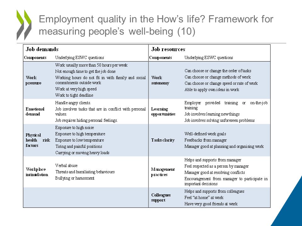 Employment quality in the Hows life Framework for measuring peoples well-being (10)