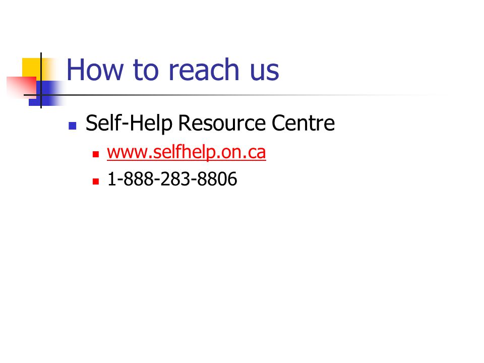How to reach us Self-Help Resource Centre