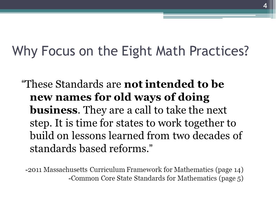 Why Focus on the Eight Math Practices.