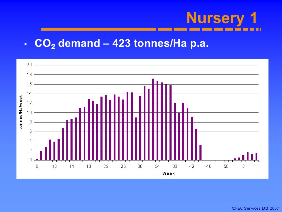©FEC Services Ltd 2007 Nursery 1 CO 2 demand – 423 tonnes/Ha p.a.