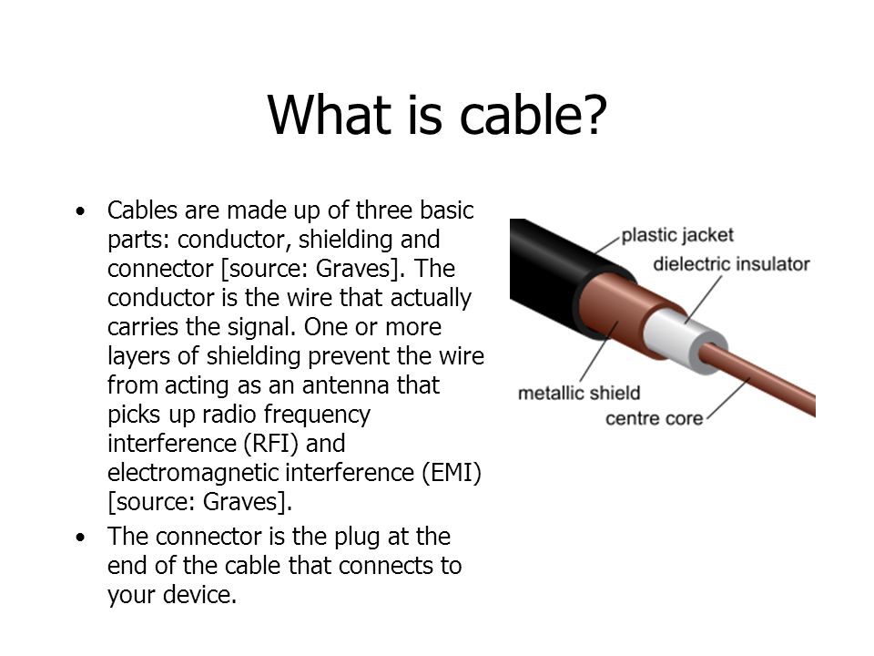 What is cable? Like a pipe that carries water to your home, or waste from  it, the role of cable is to carry an audio or video signal from one device  to. -