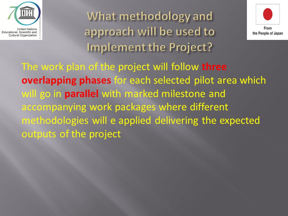 The work plan of the project will follow three overlapping phases for each selected pilot area which will go in parallel with marked milestone and accompanying work packages where different methodologies will e applied delivering the expected outputs of the project