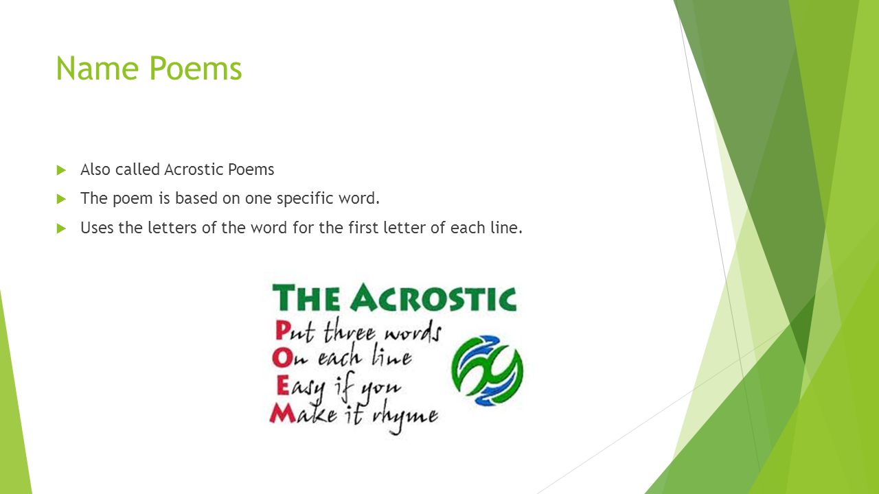 Name Poems Emily Cram Name Poems Also Called Acrostic Poems The Poem Is Based On One Specific Word Uses The Letters Of The Word For The First Ppt Download