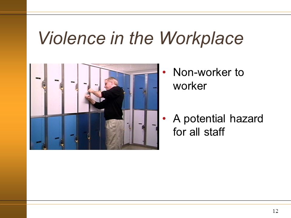 Violence in the Workplace Non-worker to worker A potential hazard for all staff 12