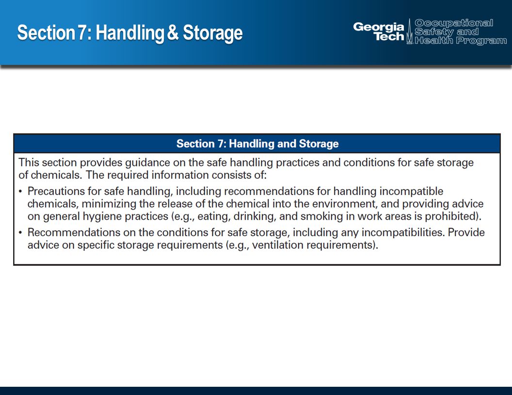 Section 7: Handling & Storage
