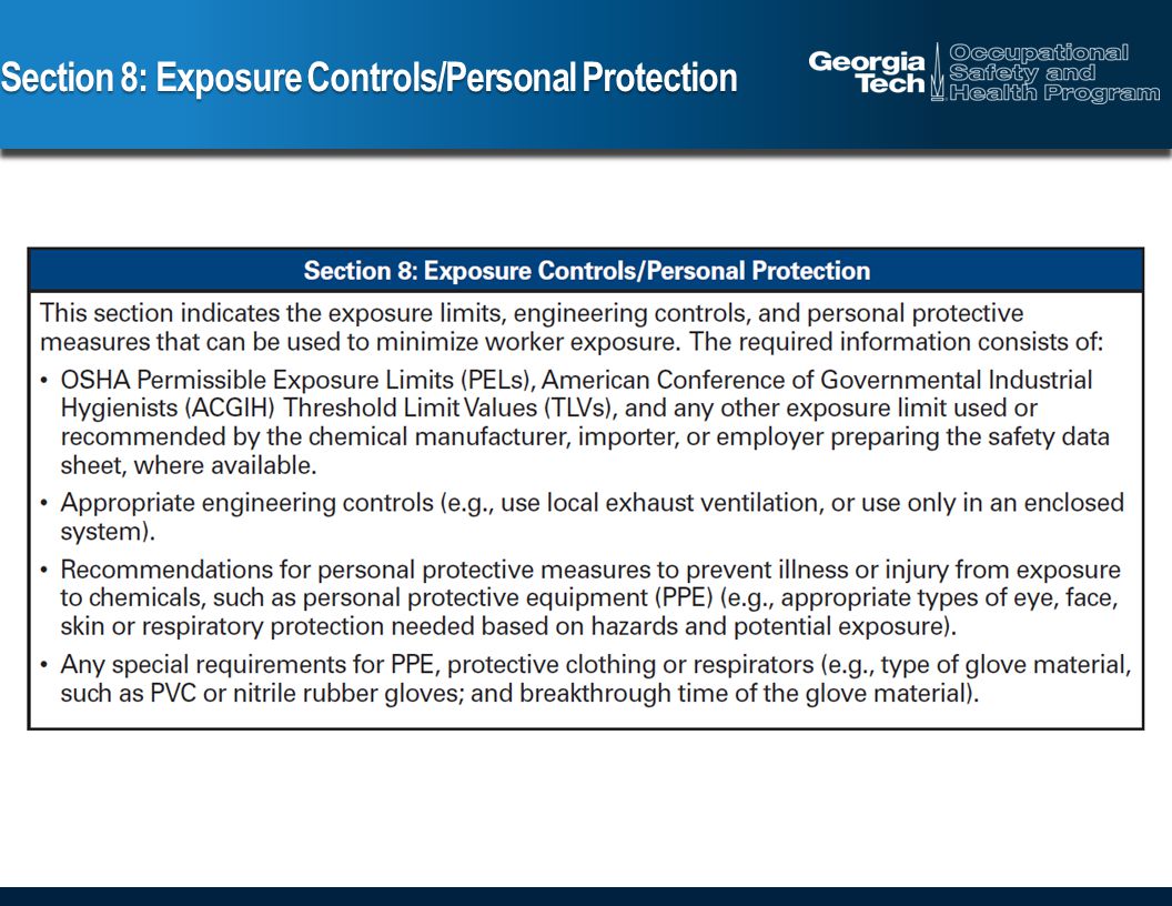 Section 8: Exposure Controls/Personal Protection