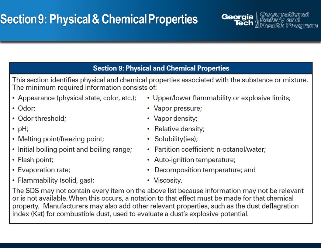 Section 9: Physical & Chemical Properties