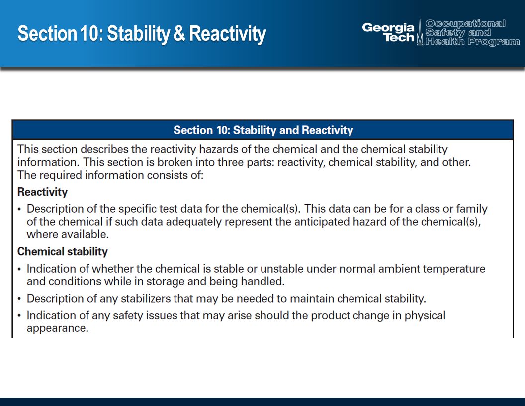 Section 10: Stability & Reactivity