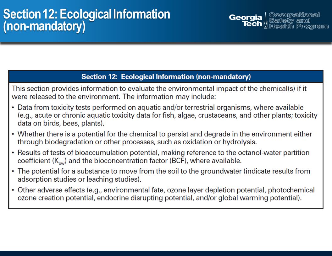 Section 12: Ecological Information (non-mandatory)