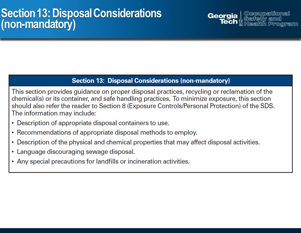 Section 13: Disposal Considerations (non-mandatory)