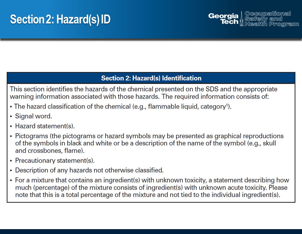 Section 2: Hazard(s) ID